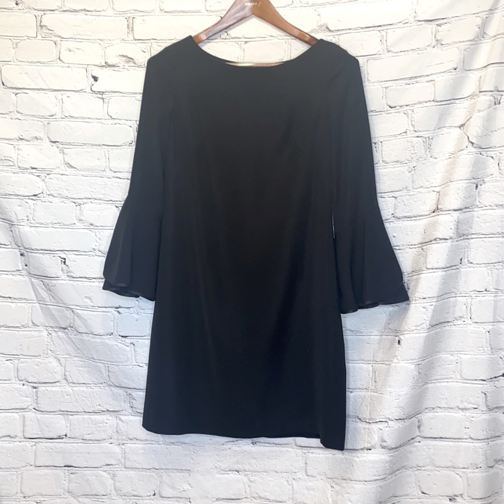 White House Black Market Black Long Bell Sleeve Dress Size 4 Excellent Condition
